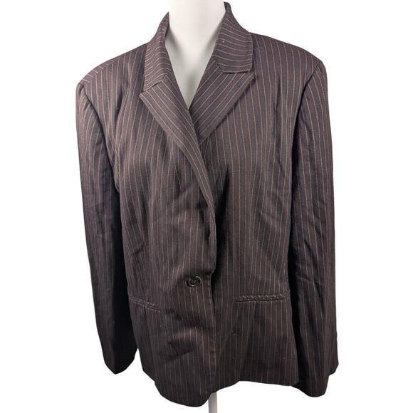 Evan‎ Picone Women's Brown Striped Blazer Jacket Shoulder Pads Career Size 18W - Picture 2 of 5